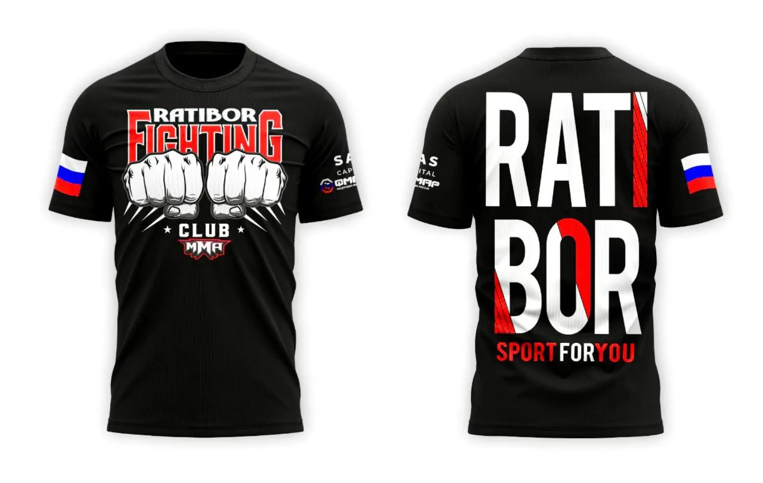Черная футболка Ratibor Fighting, вид спереди и сзади