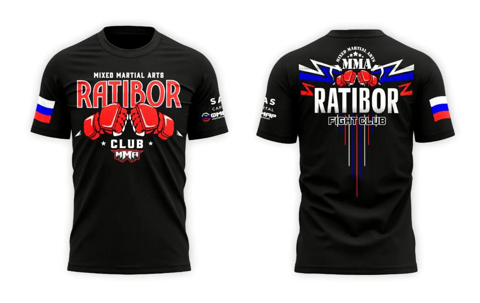 Черная футболка Ratibor MMA, вид спереди и сзади
